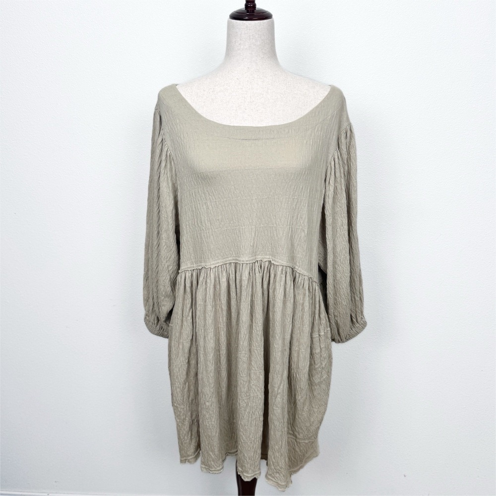 Free People Beach Dress‎ Womens Large Beige Babydoll Relaxed Boho Resort Peasant